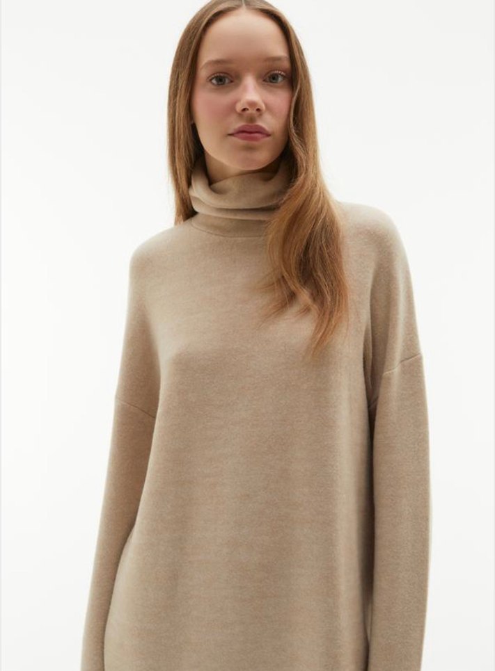 #MUDO COLLECTION M K BEDENE  taş rengi Midi polar Elbise - Görsel 3