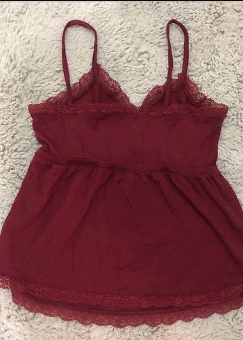 Diğer #NELLY XS S M. BEDENE Bordo V Yaka Dantel Detaylı Askılı Bluz