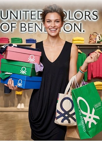 Benetton S M Bedene Siyah V Yaka Dokumlu Elbise