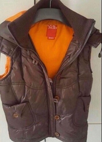 #LEKE JEAN KAPŞONLU SIFIR AYARINDA PUF YELEK KAHVERENGİ İÇİ TURU - Görsel 2