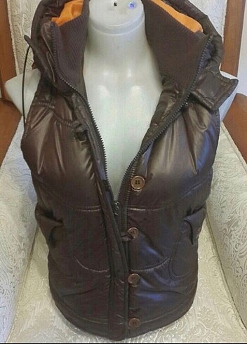 #LEKE JEAN KAPŞONLU SIFIR AYARINDA PUF YELEK KAHVERENGİ İÇİ TURU - Görsel 5