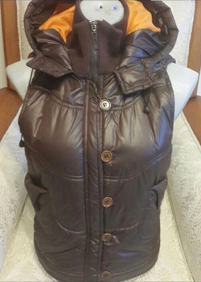 #LEKE JEAN KAPŞONLU SIFIR AYARINDA PUF YELEK KAHVERENGİ İÇİ TURU - Görsel 4