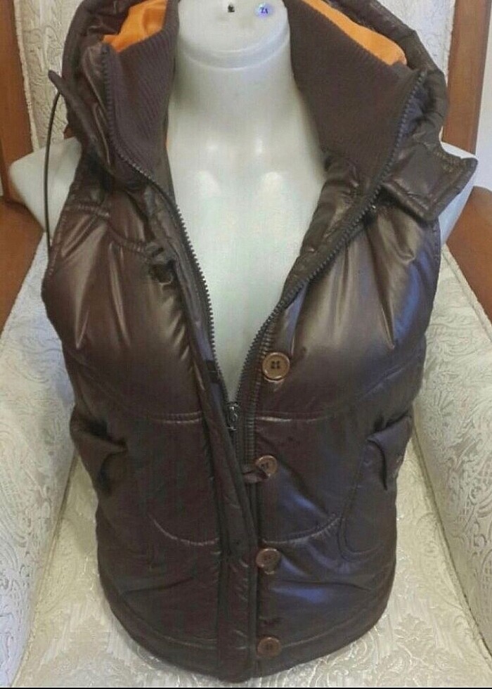 #LEKE JEAN KAPŞONLU SIFIR AYARINDA PUF YELEK KAHVERENGİ İÇİ TURU - Görsel 5