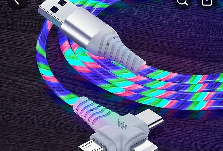#3FARKLI TELEFON ŞARJI tek KABLODA RENKLİ LED IŞIKLI USB girişl