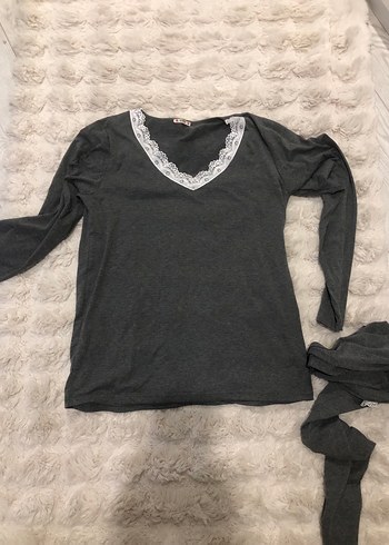 l Beden gri Renk #KOZA M L BEDENE Gri Uzun Kollu Rahat Kadın Pijama Takımı
