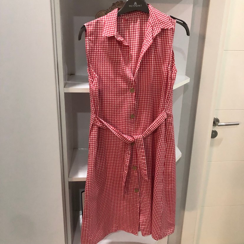 #RED QUEN S M BEDENE Kırmızı Kareli Kolsuz Midi Elbise - Görsel 4