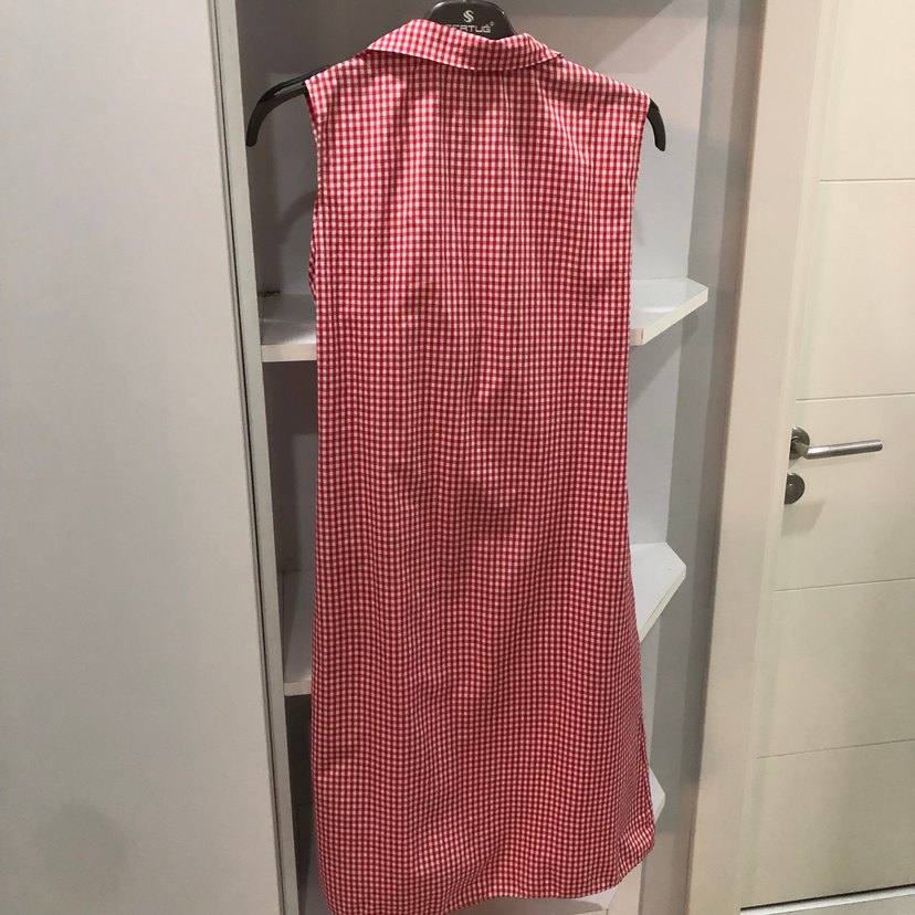 #RED QUEN S M BEDENE Kırmızı Kareli Kolsuz Midi Elbise - Görsel 2