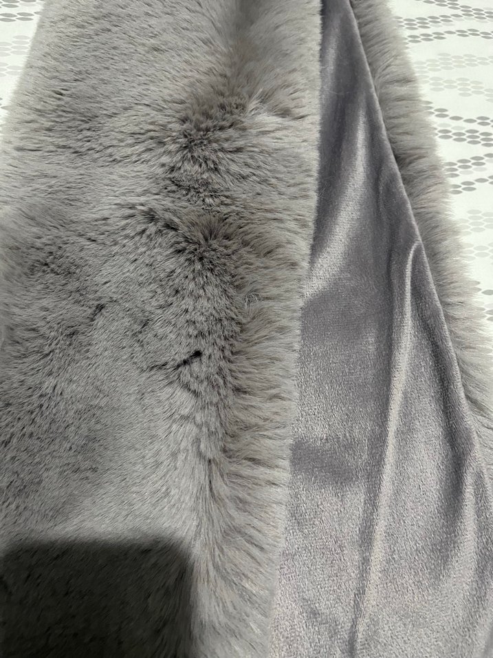 Gri Uzun Kadın Suni Kürk Atkı - Görsel 2
