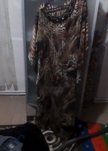 Kahverengi Yılan Desenli Uzun Bohem Elbise - Görsel 2