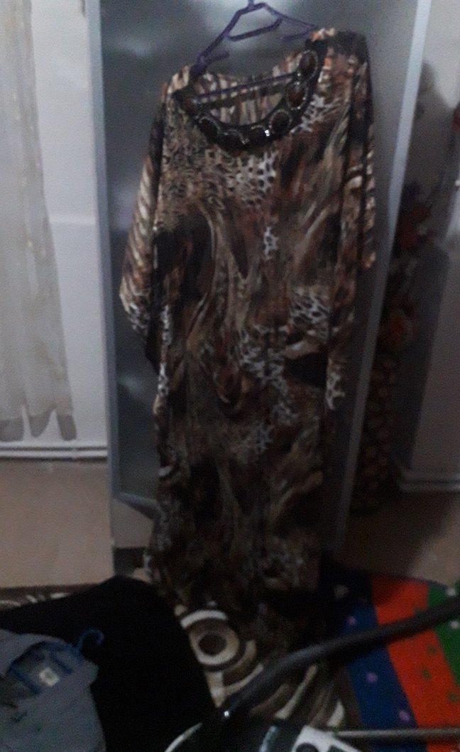 Kahverengi Yılan Desenli Uzun Bohem Elbise - Görsel 2