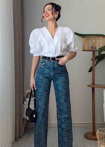 Batik Desenli Kot Pantolon
