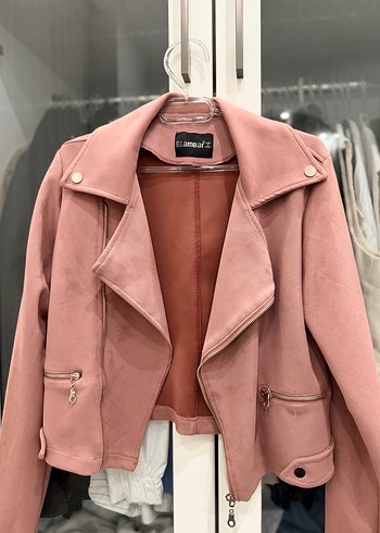 Pembe Süet Kadın Deri Ceket