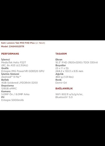 Beden lenovo tabM10 plus kalemli tablet