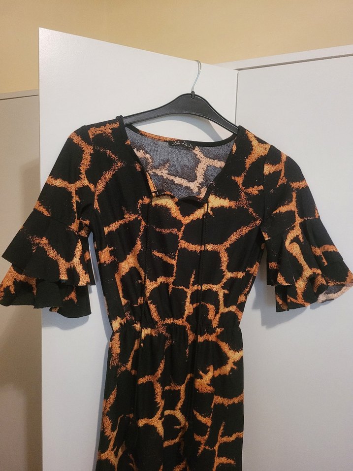 Desenli Kısa Kollu Elbise - Görsel 2