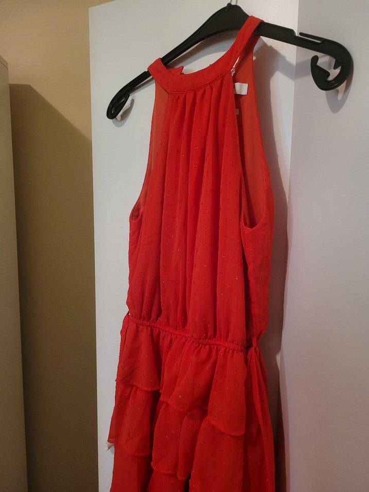 Kırmızı Mini Fırfırlı Bohem Abiye Elbise - Görsel 2