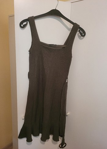 Haki İnce Askılı Uzun Triko Elbise - Görsel 2