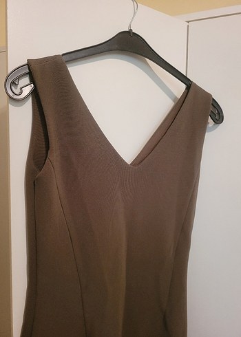 Haki V Yakalı Midi Kadın Elbise - Görsel 2