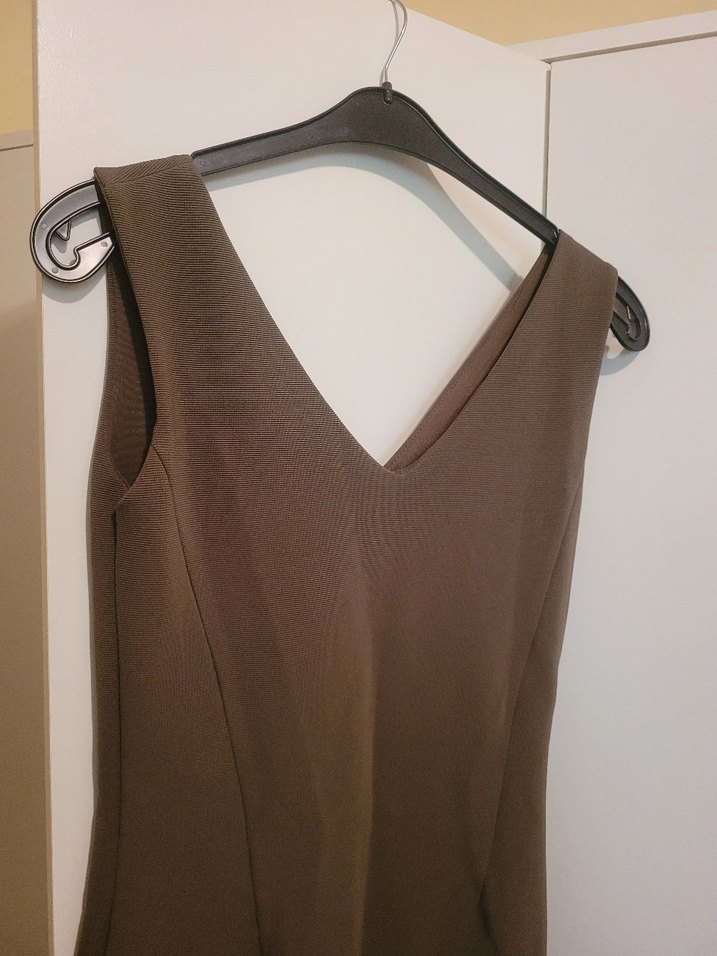 Haki V Yakalı Midi Kadın Elbise - Görsel 2