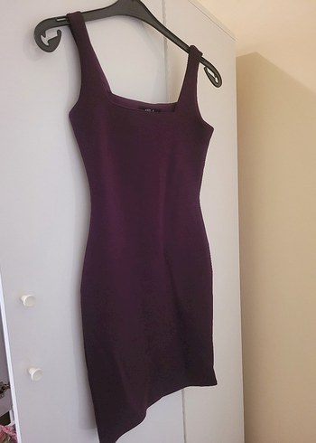 Mor V Yakalı Midi Kadın Elbise - Görsel 3