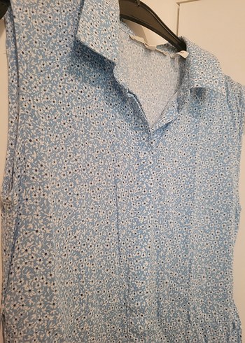 Düğmeli Mavi Midi Kolsuz Pamuklu Elbise - Görsel 2