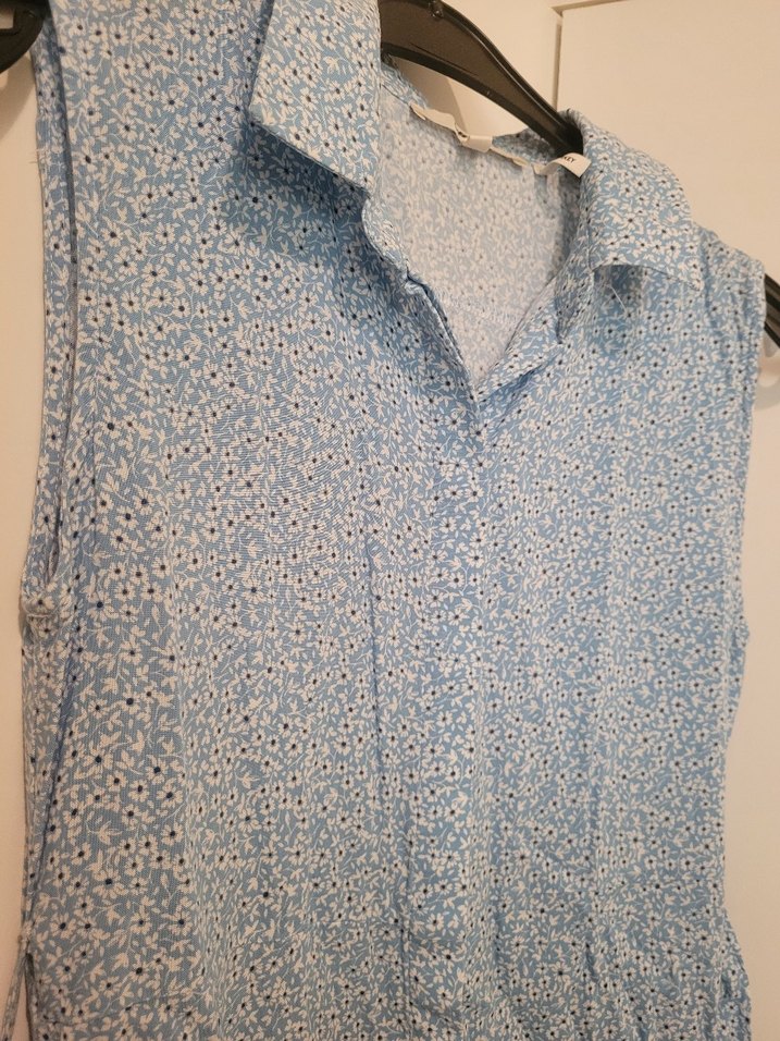 Düğmeli Mavi Midi Kolsuz Pamuklu Elbise - Görsel 2