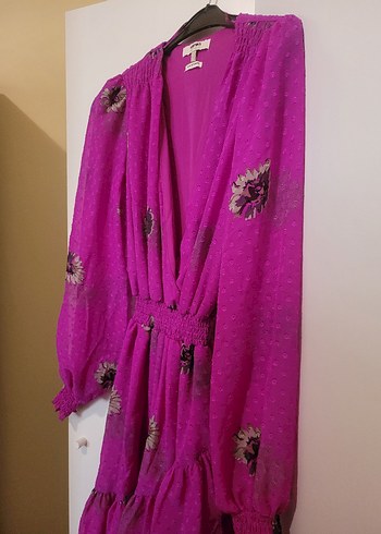 Uzun Mor Bohem V Yaka Elbise - Görsel 2