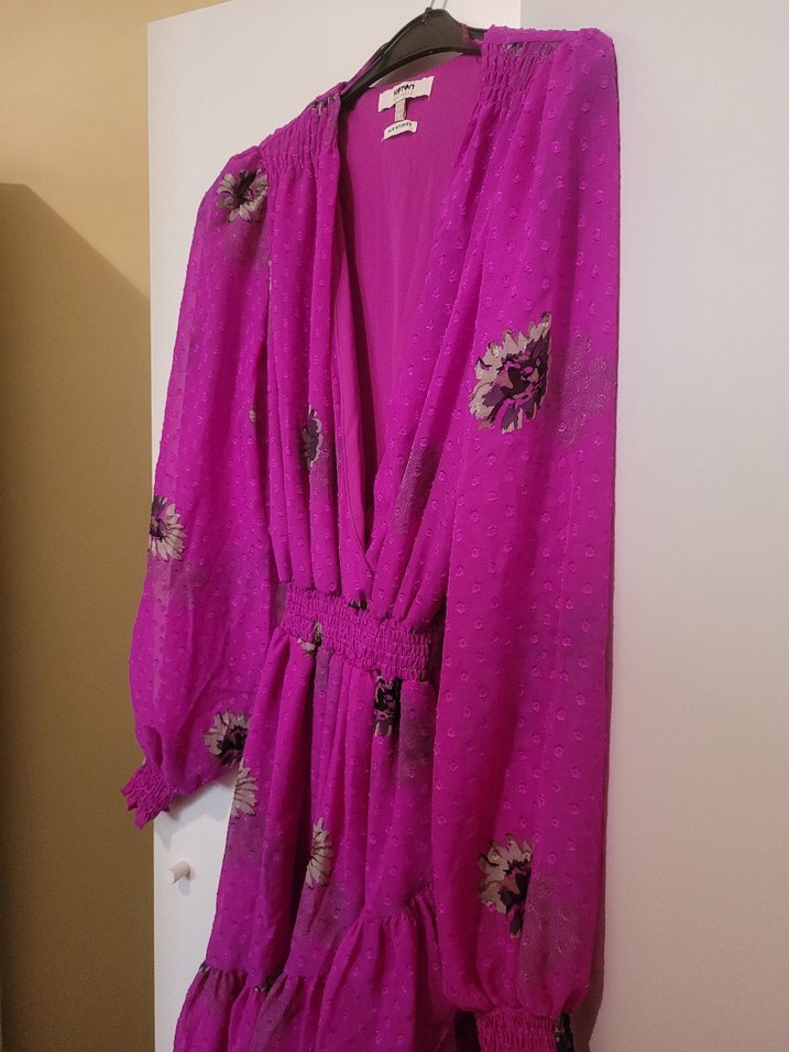 Uzun Mor Bohem V Yaka Elbise - Görsel 2