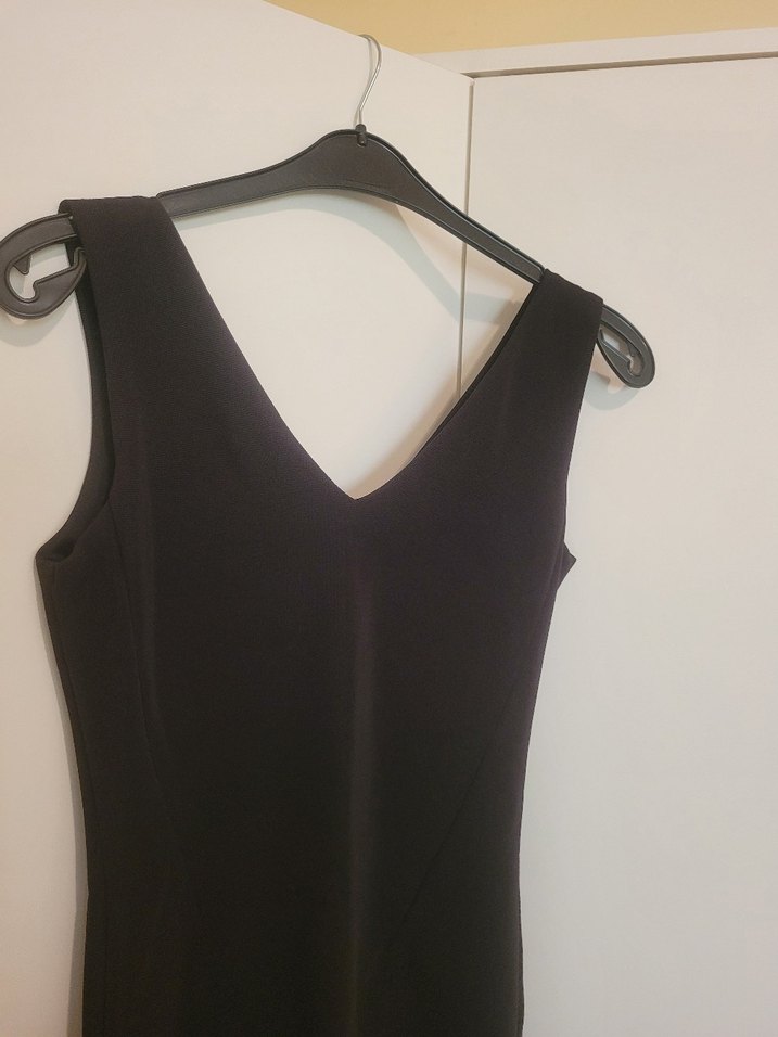 Siyah V Yakalı Midi Kadın Elbise - Görsel 2