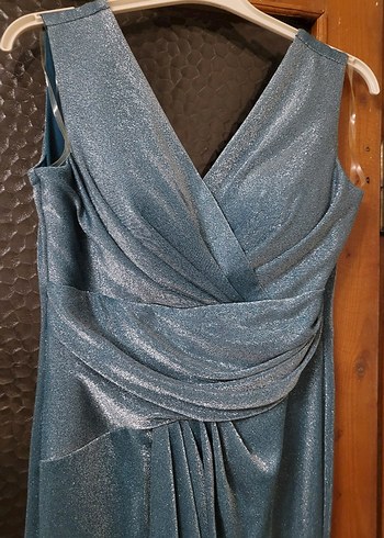 Uzun Drapeli Mavi Abiye Elbise - Görsel 2