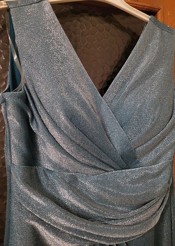 Uzun Drapeli Mavi Abiye Elbise - Görsel 3