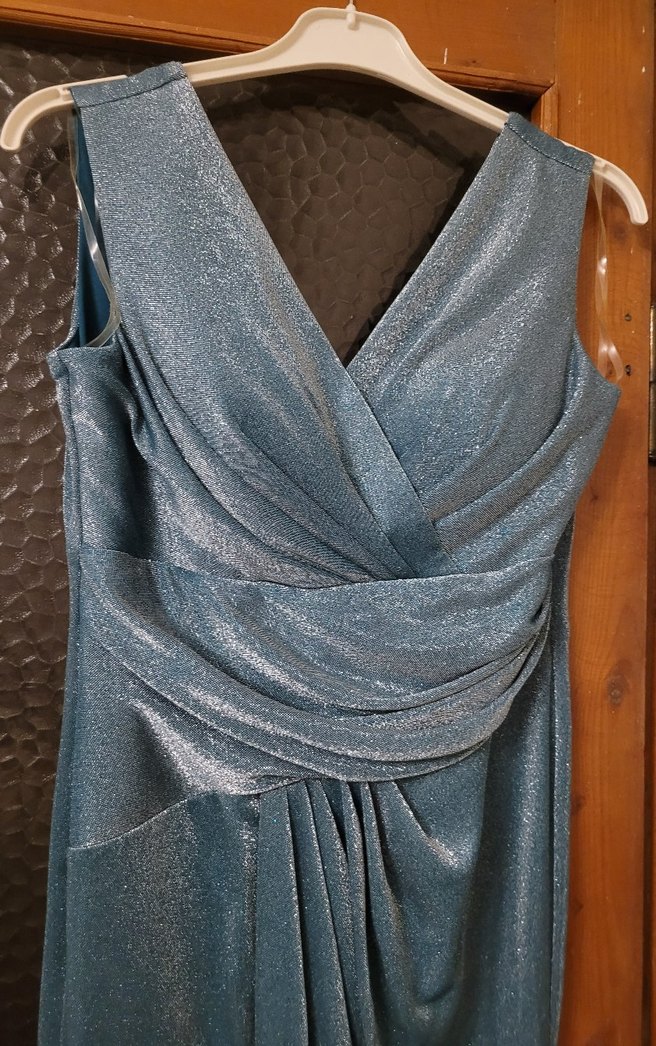 Uzun Drapeli Mavi Abiye Elbise - Görsel 2