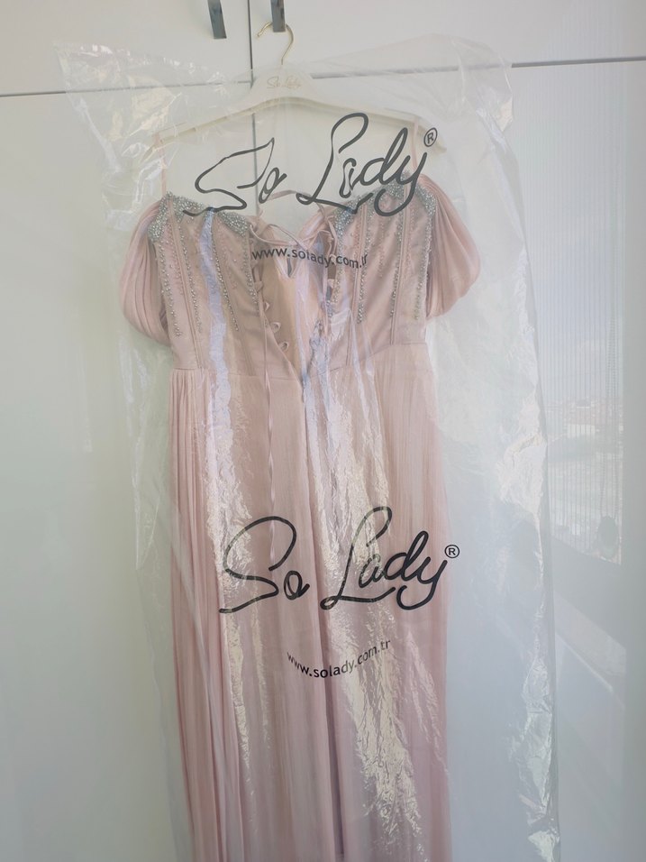 Pudra Drapeli Straplez Uzun Abiye Elbise - Görsel 4