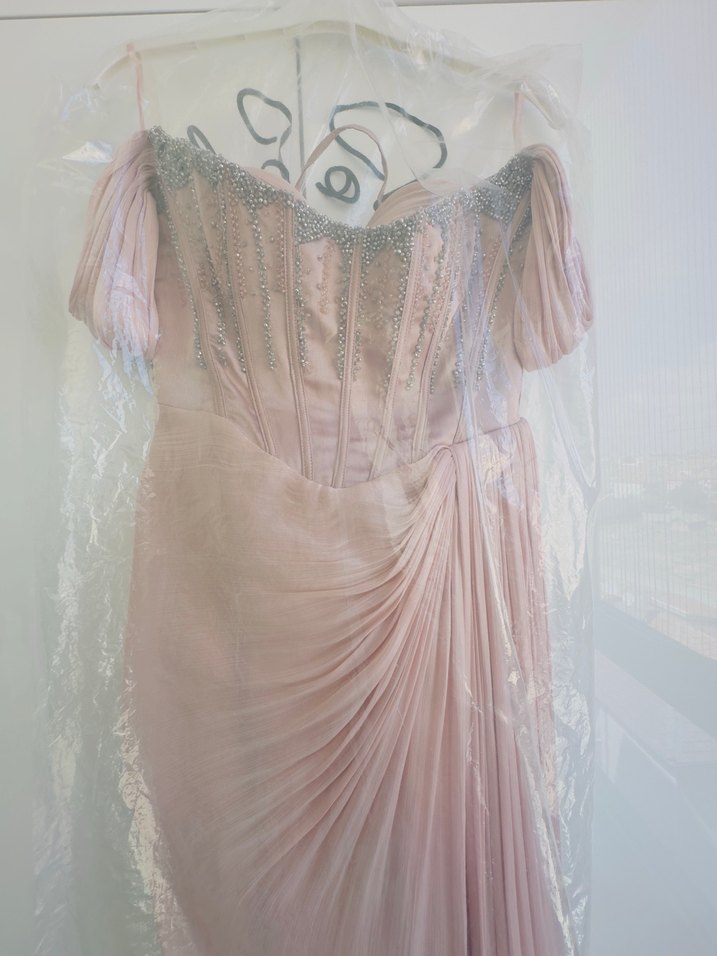 Pudra Drapeli Straplez Uzun Abiye Elbise - Görsel 3