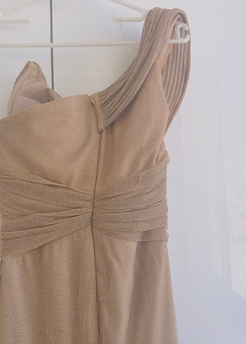 Bej Drapeli Uzun Abiye Elbise - Görsel 9