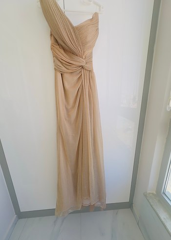 Bej Drapeli Uzun Abiye Elbise - Görsel 6