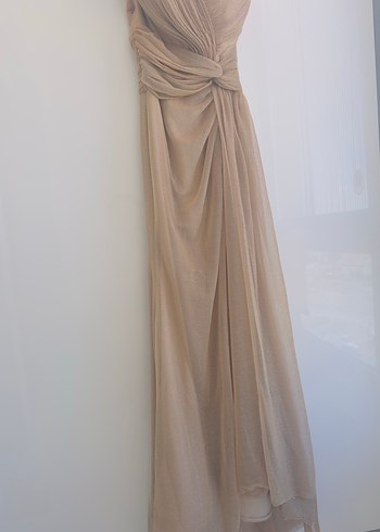 Bej Drapeli Uzun Abiye Elbise - Görsel 8