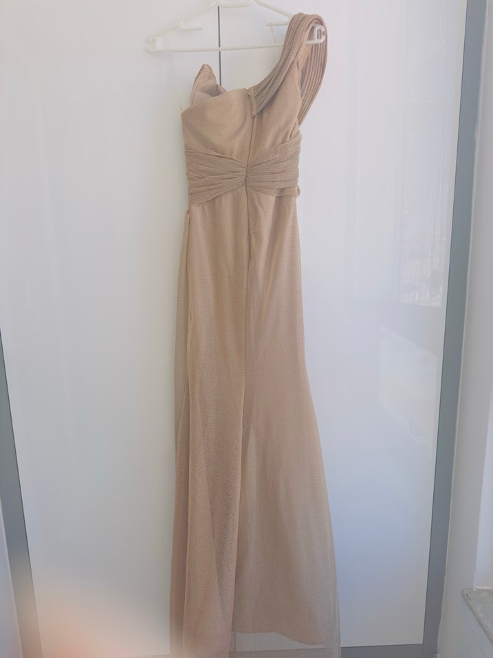 Bej Drapeli Uzun Abiye Elbise - Görsel 4