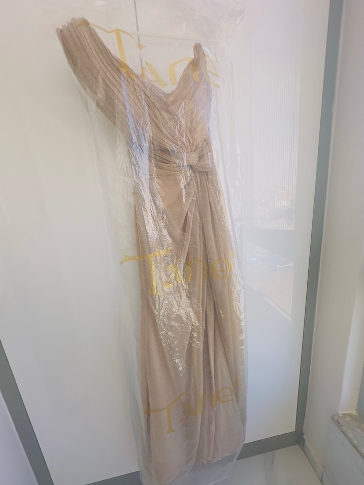 Bej Drapeli Uzun Abiye Elbise - Görsel 2