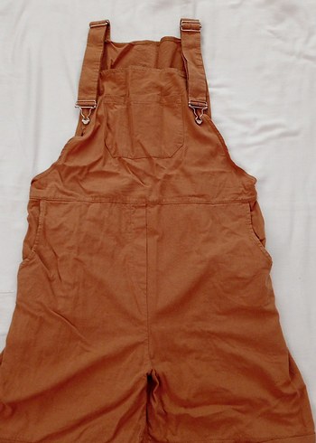 Kahverengi Keten Kadın Midi Salopet - Görsel 5