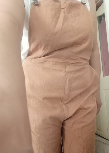 Kahverengi Keten Kadın Midi Salopet - Görsel 13