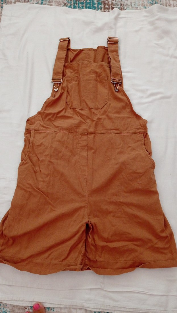 Kahverengi Keten Kadın Midi Salopet - Görsel 3