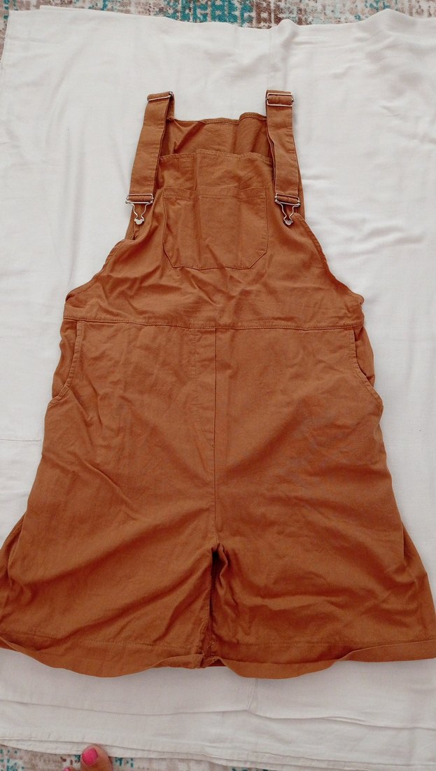 Kahverengi Keten Kadın Midi Salopet - Görsel 2