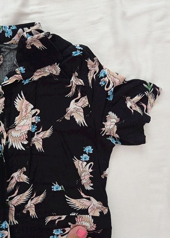 Desenli V Yaka Düğmeli Uzun Hamile Elbisesi - Görsel 5