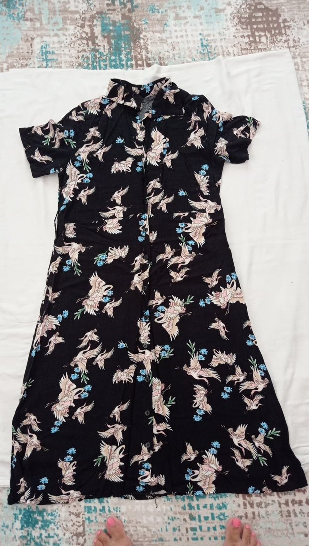 Desenli V Yaka Düğmeli Uzun Hamile Elbisesi - Görsel 3