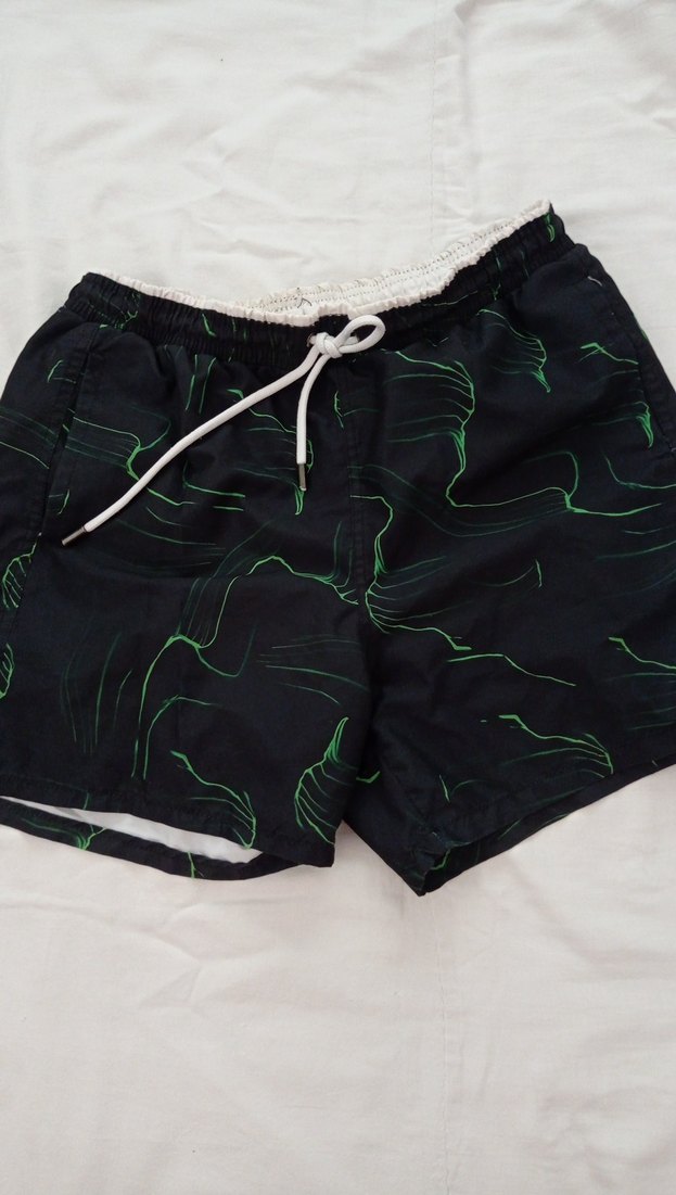 Erkek Loose Fit Koyu Yeşil Tie-Dye Mini Mayo - Görsel 3