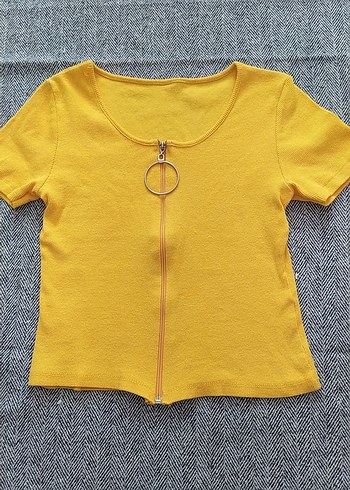 Kız Çocuk Sarı Fermuarlı Kısa Kollu Tişört - Görsel 3