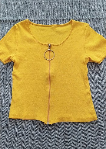 Kız Çocuk Sarı Fermuarlı Kısa Kollu Tişört - Görsel 2