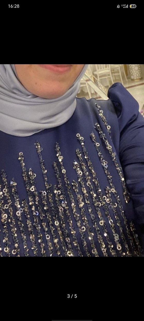 Parlak Lacivert Uzun Kollu Abiye Elbise - Görsel 3