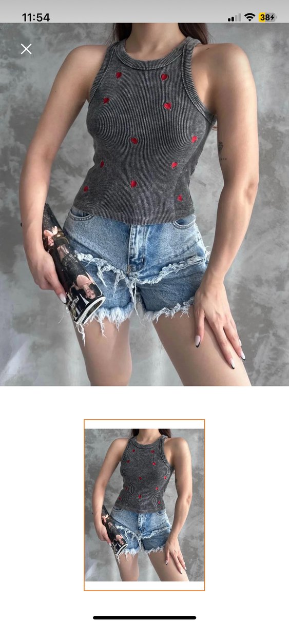 Düğmeli Gri Kadın Kolsuz crop - Görsel 4