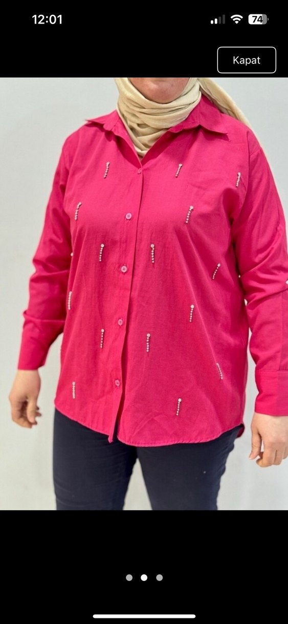 Düğmeli Yeşil Beyaz Kadın Gömlek - Görsel 2